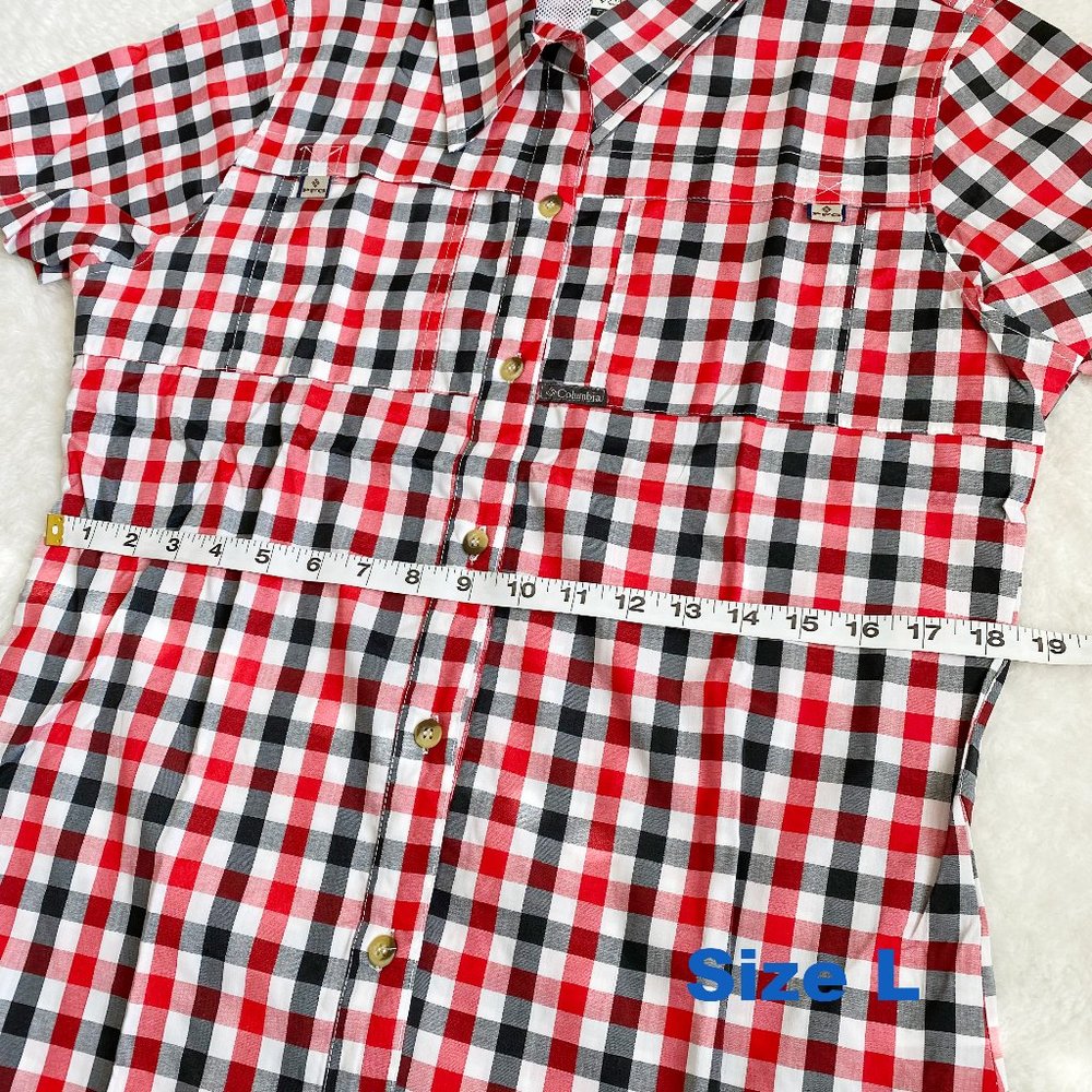 Columbia, Women's PFG Bonehead Short Sleeve Shirts, Red/Black Plaid, Size L / XL - Picture 8 of 12